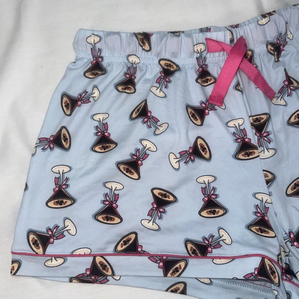 Haute Dreamz Blue Cocktail Martini Print Pajama Sleepwear Set Womens Size M
